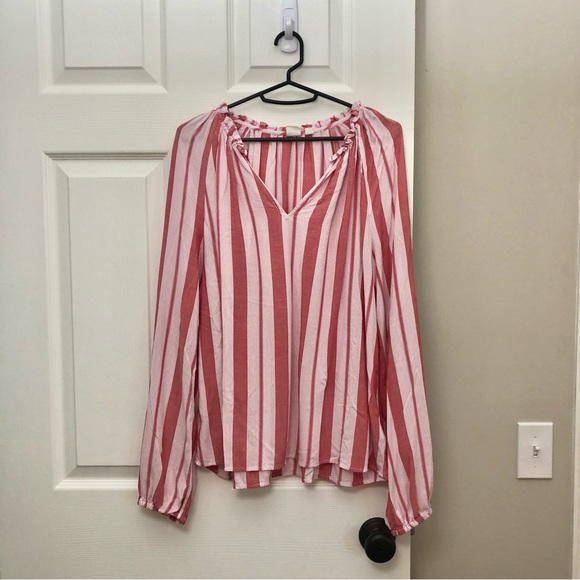 GAP Stripe Ruffle Shirt Lightweight Flowy Peasant Striped Summer Blouse Medium - Picture 4 of 15